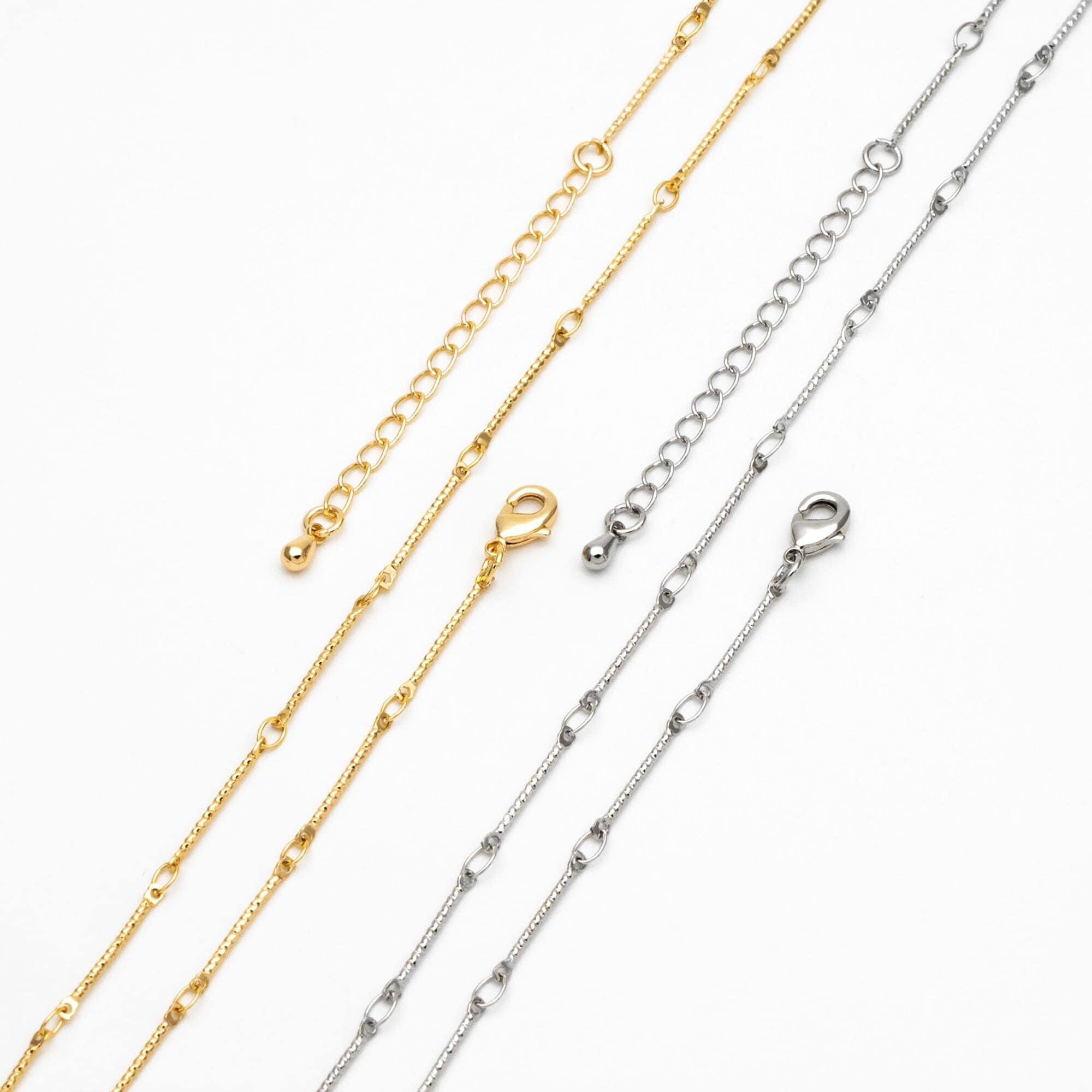 Gold/ Rhodium plated Brass Bar Link Chains, Finished Bracelet/ Necklace with Extender Chain, Ready to Wear (#LK-425)